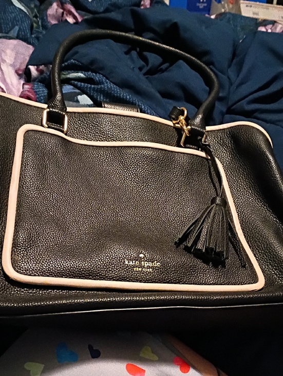 kate spade Handbags - kate spade Black Pebbled Leather Tote with Cream Trim